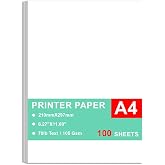 Printer Paper - 100 Sheets, A4 Premium Bright White Paper, 28lb Bond / 70lb Text (105 gsm) Bright White Paper &ndash; Great for Copy, Printing, Writing, 8.27" x 11.69" (210 x 297 mm)