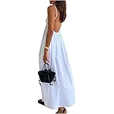 SOLY HUX Women's Summer Dress Backless V Neck Spaghetti Strap Loose Flowy Midi Cami Dresses
