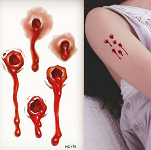 Sweetdreams HOT! Halloween Zombie Scars Tattoos With Fake Scab Bloody Costume Makeup Halloween Decoration Terror Wound Scary Blood Injury Sticker (Hole)