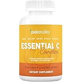 Paleovalley Essential C Complex - Vitamin C Supplement for Immune Support - 1 Pack, 450mg - Organic Superfoods Unripe Acerola Cherry, Camu Camu, Amla Berry - No Synthetic Ascorbic Acid - USA Made