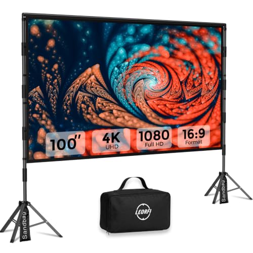 LEORFI Beamer Leinwand mit Stativ 100 Zoll, Outdoor Projektorleinwand