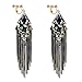 CNCbetter Women Fashion Charms Black Crystal Charms Long Dangle Tassel Screw Back Clip On Earring