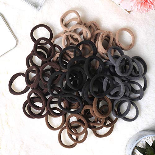 100PCS Brown Hair Ties for Women, Seamless Neutral Hair Bands, No Crease No Damage Hair Tie for Thick/Thin Hair, Thick Soft Ponytail Holders Hair Accessories for Girls