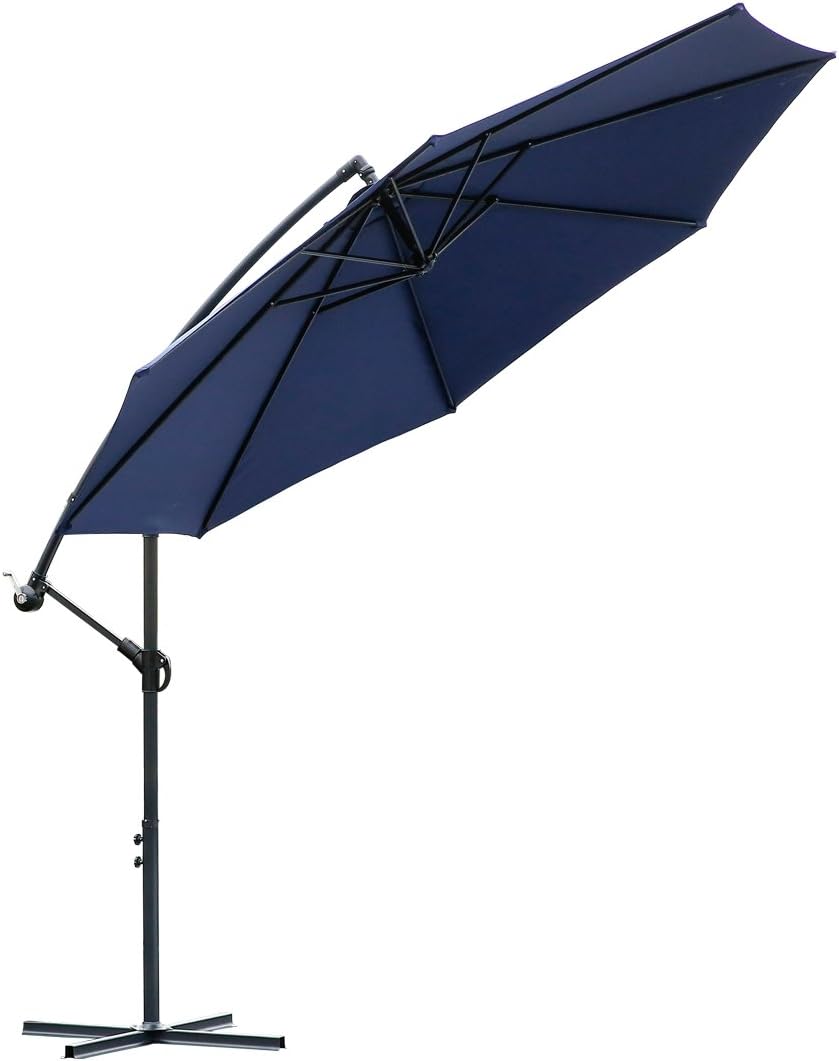 Amazon Com Farland 10 Ft Offset Cantilever Patio Umbrella Outdoor Market Hanging Umbrellas Crank With Cross Base 8 Ribs 10 Ft Dark Blue Garden Outdoor