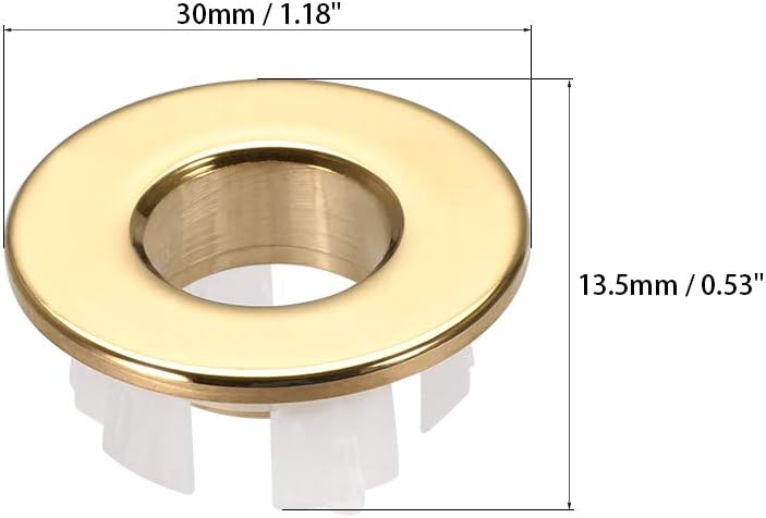 sourcing map Sink Basin Trim Overflow Cover Copper Insert in Hole Round Caps Gold Tone 2Pcs - Image 3