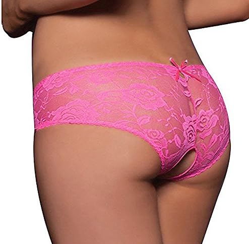 Sexy Panties, Women's Open Crotch Underwear Lace Thong Plus Size Briefs,Pink,X-Large