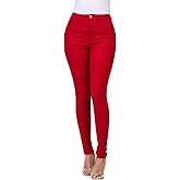High Waisted-Rise Colored Stretch Skinny Destroyed Ripped Distressed Jeans for Women Olive Mustard RED