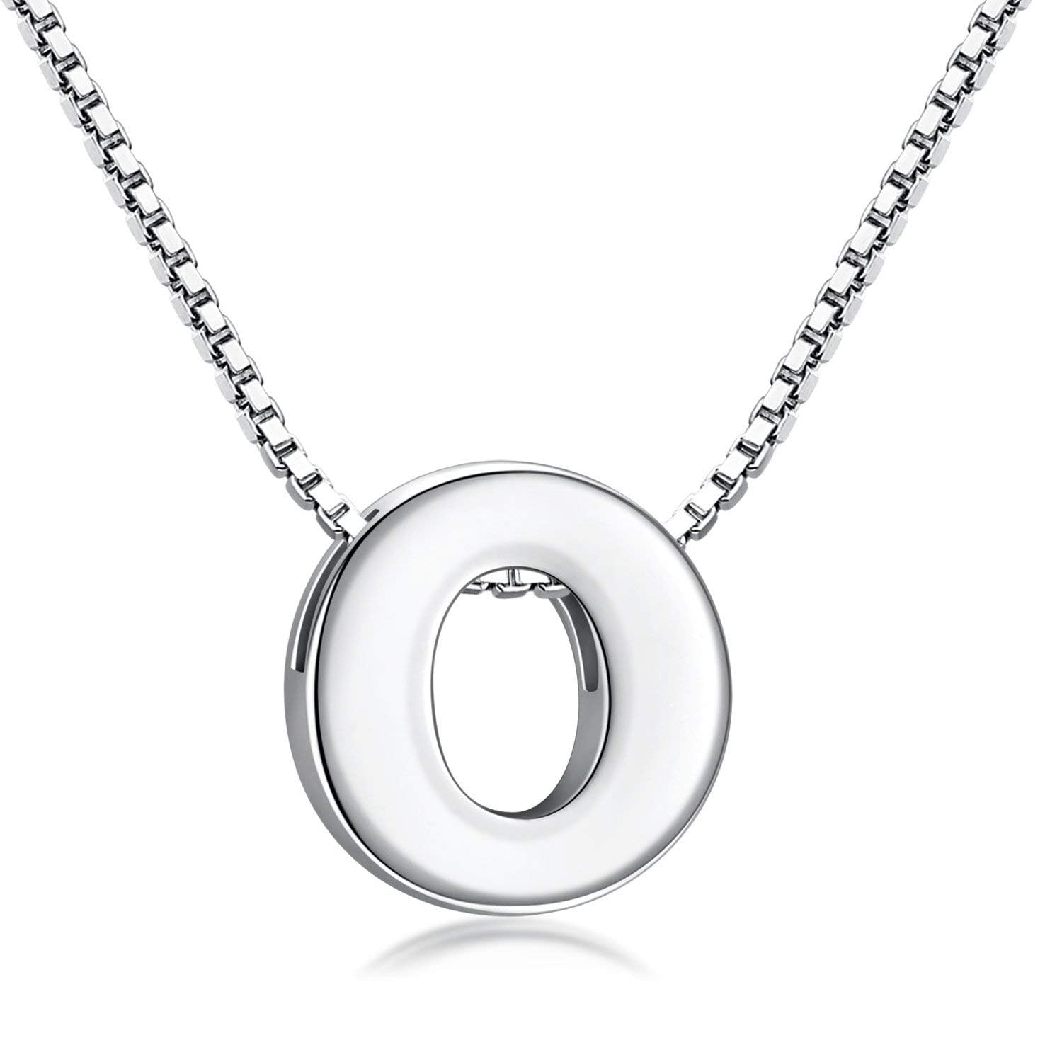 Candyfancy 1.0mm 18 inch 925 Sterling Silver 26 Small Letters Alphabet A-Z Initial Pendant Box Chain Necklace (O with Chain) — image 1