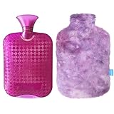 DUOCAI Rubber Hot Water Bottle with Super Soft Fur Cover for Pain,for Stomach 2L (Purple)