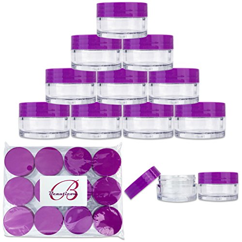 Beauticom 12 Pieces 20G/20ML Round Clear Jars with PURPLE Lids for Lotion, Creams, Toners, Lip Balms, Cosmetic Makeup Samples - BPA Free