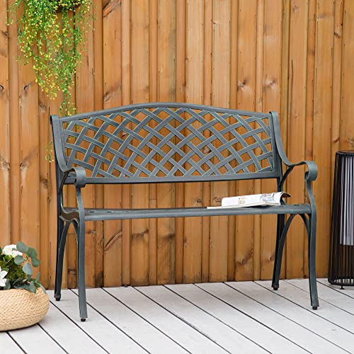 Outsunny Metal Garden Bench for Front Porch, Loveseat Like 2 Person