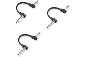 M MAKA Flat Low Profile Guitar Patch Cable 4 inch for Effects Pedals, 1/4 inch Right-Angle, Black, 3-Pack