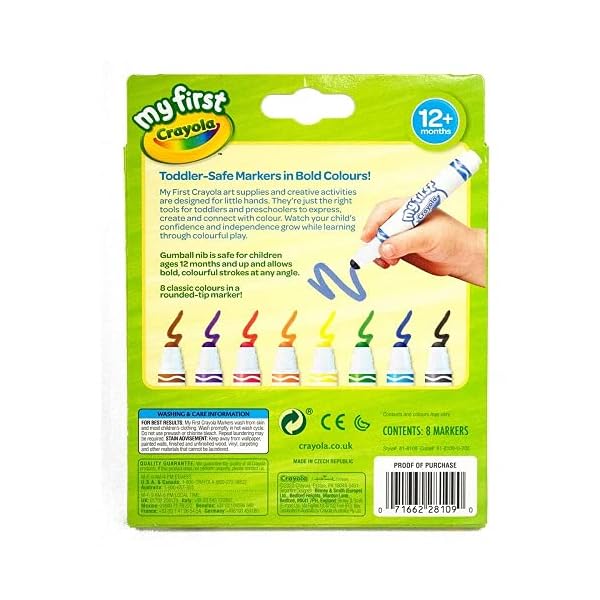 CRAYOLA-My-First-Washable-Markers-Pack-of-8 CRAYOLA MyFirst Washable Markers - Assorted Colours (Pack of 8) | Easy-Grip Markers Perfect for Toddlers Hands | Ideal…