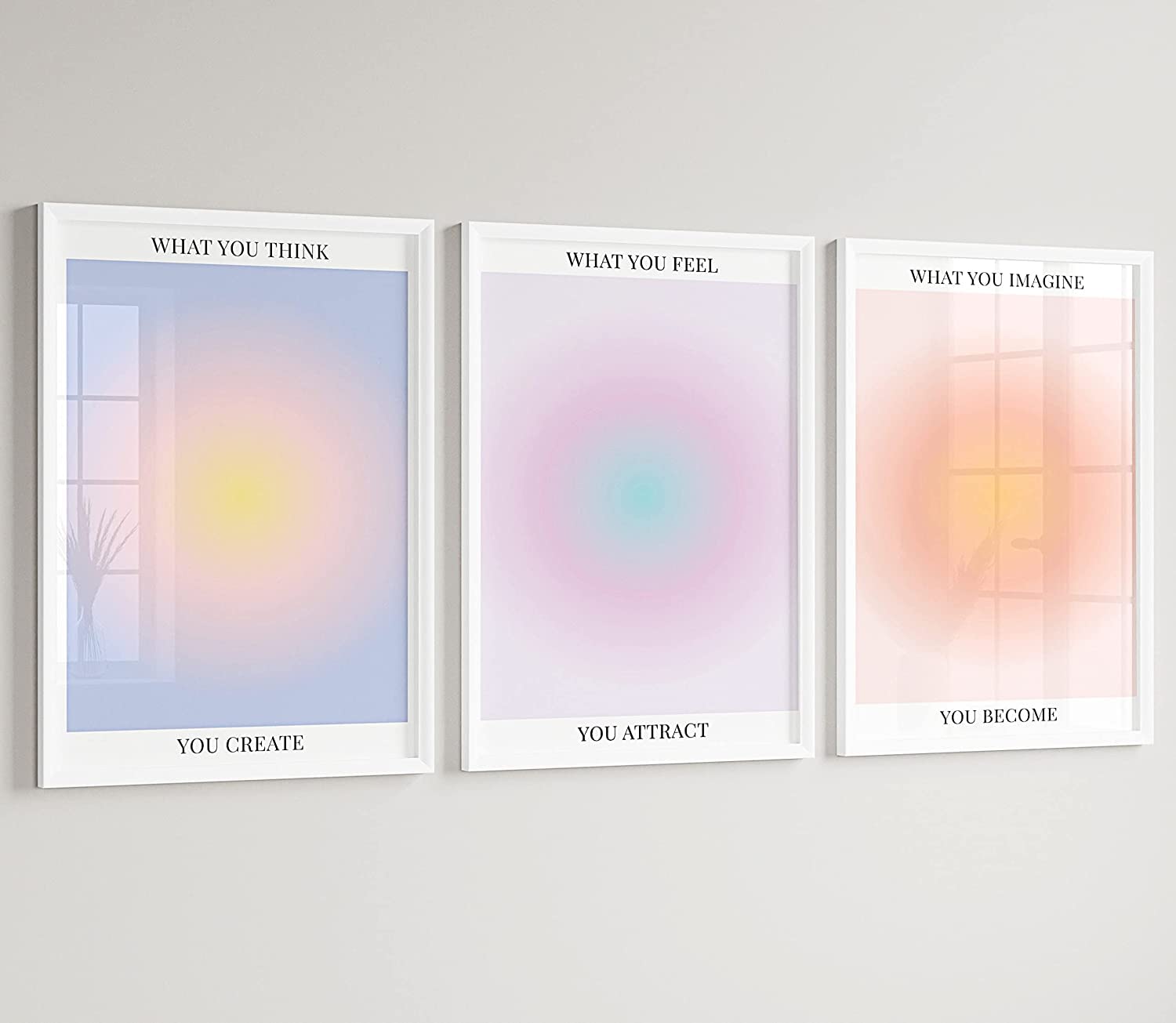 Colourful Abstract Aura Posters for Room Aesthetic 3 Piece Aura Gradient Spiritual Affirmation Canvas Wall Art Positive Energy Painting Danish Pastel Wall Decor for Bedroom Yoga 12 x 16 inches