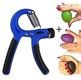Elite Sportz Adjustable Hand Gripper and 3 Hand Grip Balls - Resistance Range of 22lbs to 88lbs (Blue)