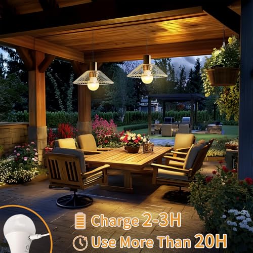 Kimjo Rechargeable Bulb with Battery - 7 W Rechargeable Bulb with Remote Control E27 USB 3 Colours Dimmable - Touch Control Outdoor Emergency Light Pack of 2