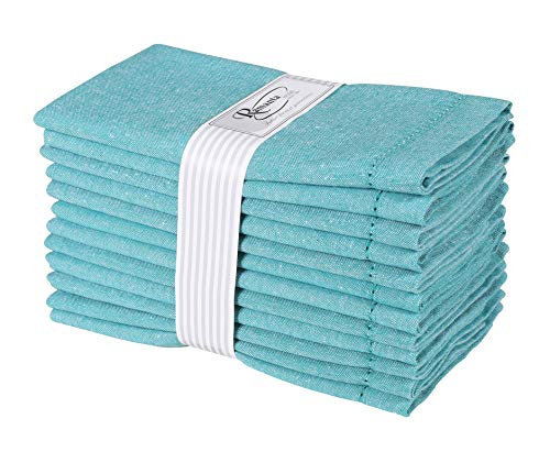 Ramanta Home 12-Pack 100% Hemstitched Cotton Dinner Napkin Oversized 20x20 - Chambray Cloth Napkin Soft Absorbent Comfortable for Events and Daily Use - Teal - Thumbnail 5