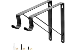 Yarssihha 2 Pack Closet Rod Bracket, 12 x 10.4 Inch Wall Mounted Closet Shelf Bracket, Black Closet Rod Support Bracket with Screws