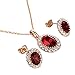 Yoursfs Ruby Jewelry Set for Women Rose GP Oval Crystal Pendant Necklace & Stud Earrings Cocktail Set