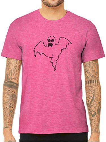 Unisex Mens Spooky Ghost Drawing Quality Triblend Short Sleeve T-Shirt, Berry Pink, 2XL