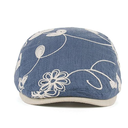 BIG HOT ! Berets Cap ,BeautyVan Fashion 1PC Women Retro Flowers Embroidery Berets Cap Flat Caps (Blue)