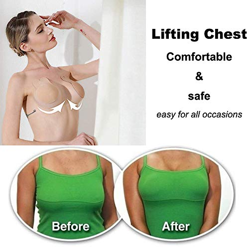 Adhesive Bra Invisible Bra Sticky Strapless Backless Bra Breast Lift Tape Nipple Covers for Women, Beige, XL, 4 Pcs