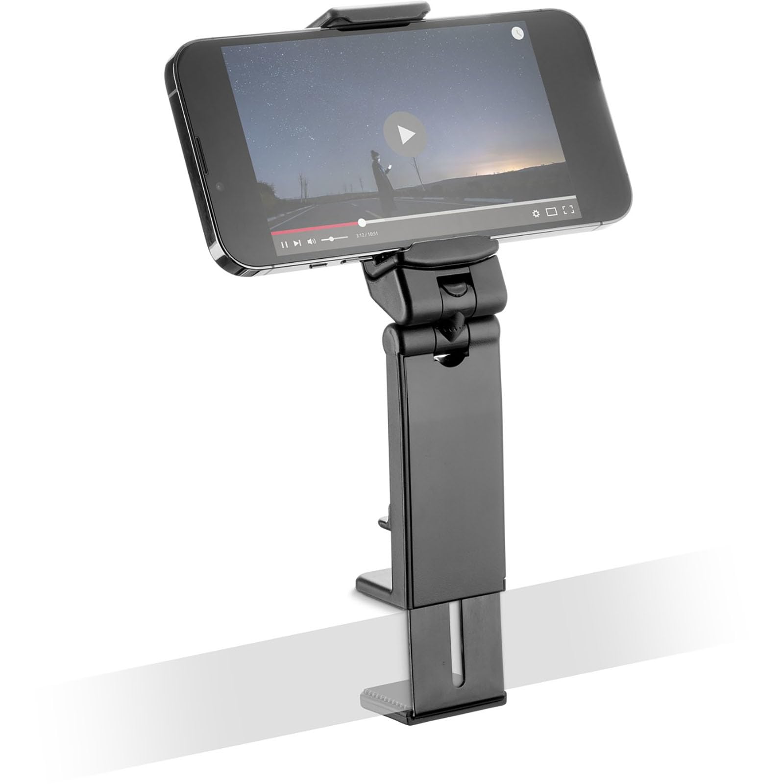 cellularline | Universal Travel Holder for Compact Smartphone – Clamp Clip – with Double Joint with 360° Rotation - Black
