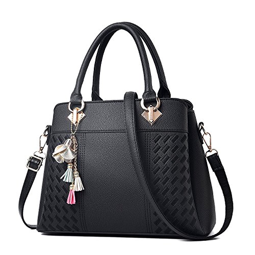 Vincico Black Tote Bags for Women Designer Handbags Shoulder Purse Ladies Satchel Bag Faux Leather - Thumbnail 7