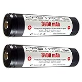 3400mAh 18650 Battery ORBTRONIC PROTECTED Button Top Rechargeable High Performance Li-ion 3.7V for High Power Flashlights (Pack of: 2x batteries)