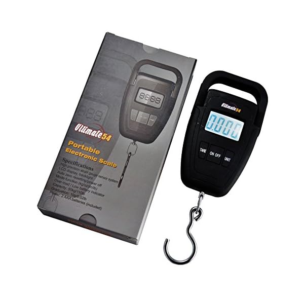 Ultimate54-Portable-Digital-Hanging-Hook-Fishing-and-Luggage-Scale-Multifunction-with-Tare-and-Large-LED-Display-Backlight-110lb50kg-Capacity-Free-Luggage-Strap-Batteries-Included-Black