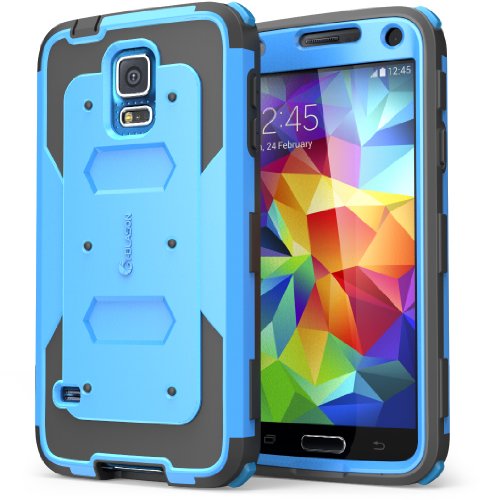 Galaxy S5 Case, i-Blason Armorbox Dual Layer Hybrid Full-body Protective Case with Front Cover and Built-in Screen Protector / Impact Resistant Bumpers for Samsung Galaxy S5 (Blue)