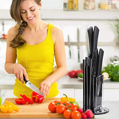 Vestaware Knife Set with Block,6-Piece Kitchen Knife Set with 8" Chef Knife,8" Carving Knife,8" Bread Knife,5" Utility Knife,3.5" Paring Knife, Stainless Steel Cutlery Chef Knives Set with Block