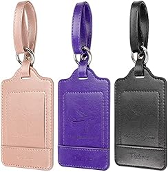 Teskyer Luggage Tags, 3 Pack Premium PU Leather