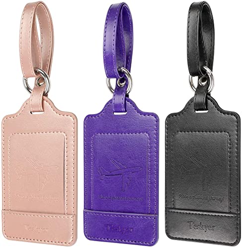 Teskyer Luggage Tags, 3 Pack Premium PU Leather