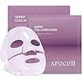AROCELL Super Collagen Mask 4 Facial Sheet Dual Matrix Hydrogel Masks with Low Molecular Weight Collagen for Elasticity Hydrating Anti-Aging Cooling Korean Skincare, 43g x 4ea