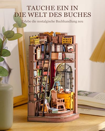 Rolife Book Nook Kit for Adults DIY Miniature House with Light Silent Corner Study Booknook Construction Kit 3D Wooden Puzzle Bookend for Shelf Library Bookshelf Decoration