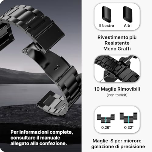 Fullmosa 22 mm 20 mm 18 mm Quick Release Stainless Steel Watch for Men Women, Replacement Metal Straps for Smartwatch Compatible with Samsung Galaxy Watch/Garmin, Black