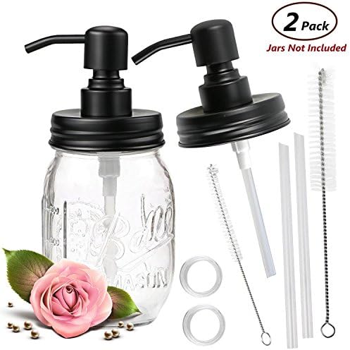 ONME Soap Dispenser Lids - Stainless Steel Mason Jar Soap Dispenser Bathroom Accessories 2 Pack Set - (Jar Not Included) (Black)