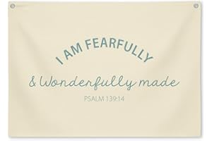BONETAT I Am Fearfully And Wonderfully Made”Linen Banner, Bible Quotes Christian Wall Decor For Nursery & Kids Playroom, Bible Verse Wall Art For Baby Boy Or Girl Room, Scripture Room Decor Blue-b09