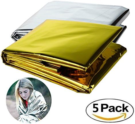 Emergency Mylar Survival Blankets Reflective Thermal Blanket Silver Gold (Pack of 5)