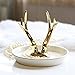 PuTwo Jewelry Tray Antlers Shaped Ring Holder Ceramic Jewelry Dish for Ring Earring Necklace Bracelet Jewelry Stand Gift for Birthday Christmas Wedding for Women Girl Friends - Gold