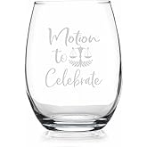 YmeerGifts Motion To Celebrate Stemless Wine Glass - Lawyer Wine Glass - Law School Graduate Gift - Graduation Party Gift - Gift For New Lawyer - Passing The Bar Exam, 15oz, Transparent