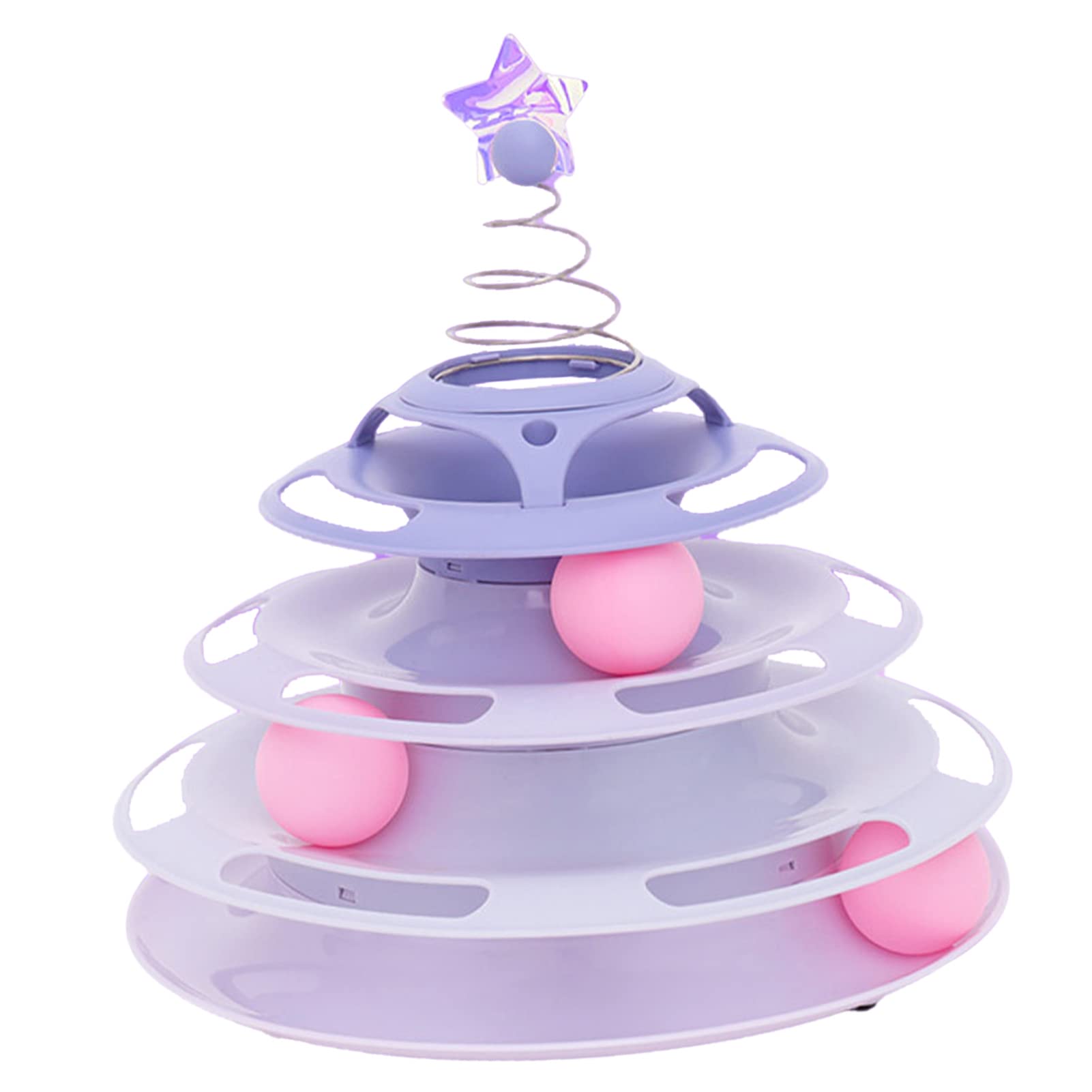 Shanrya Cat Toy Roller, 3 Levels Turntable Track Interactive Cat Ball Toy Squeeze for Home (Purple)