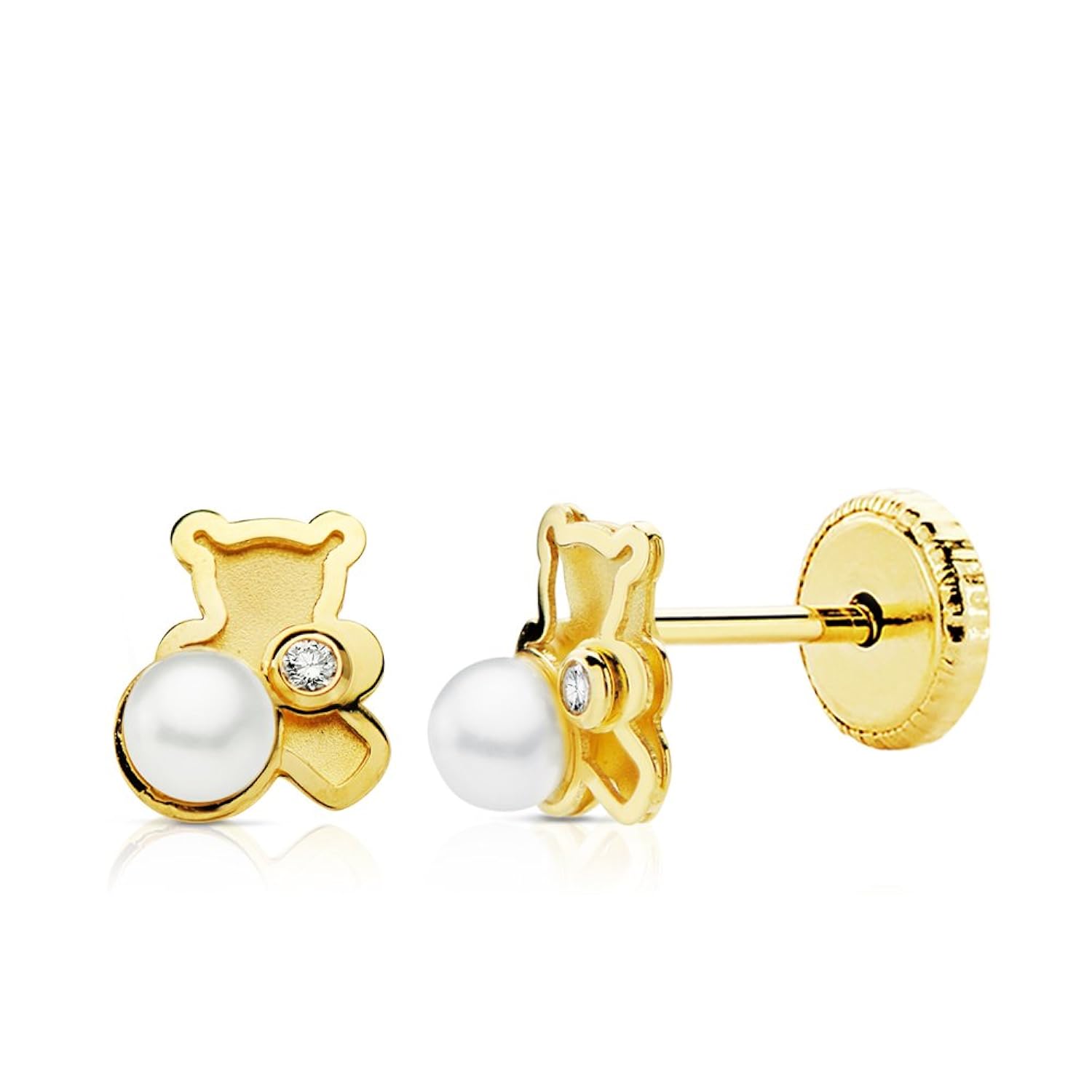 Pendientes bebé niña oso osito perlas y circonitas oro amarillo k x