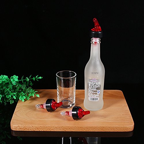 Automatic Measure Liquor Pourers, Plastic Measured Liquor Spirit Pourer Free Flow Wine Bottle Pour Spout Stopper Transparent for Home Bar (Red, 6)