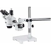 AmScope SM-3T Professional Trinocular Stereo Zoom Microscope, WH10x Eyepieces, 7X-45X Magnification, 0.7X-4.5X Zoom Objective, Ambient Lighting, Single-Arm Boom Stand