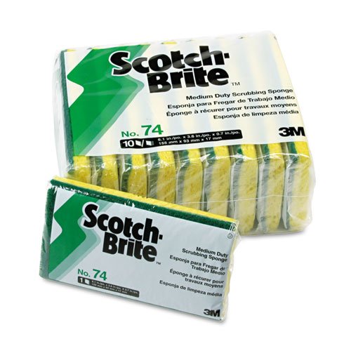Scotch-Brite Industrial Medium-Duty Scrubbing Sponge, 3-1/2 x 6-1/4, 10/Pack