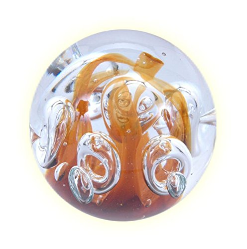 Dream Ball 94 Large 9-10 cm Orange with Bubbles Glass Ball Paperweight