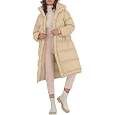 Fazortev Women's Long Puffer Jacket Stand Collar Zip Baggy Down Coats with Side Pockets Outwear