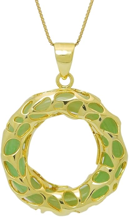 Amazon.com: Gold Plated Sterling Silver Green Jade Circle Pendant